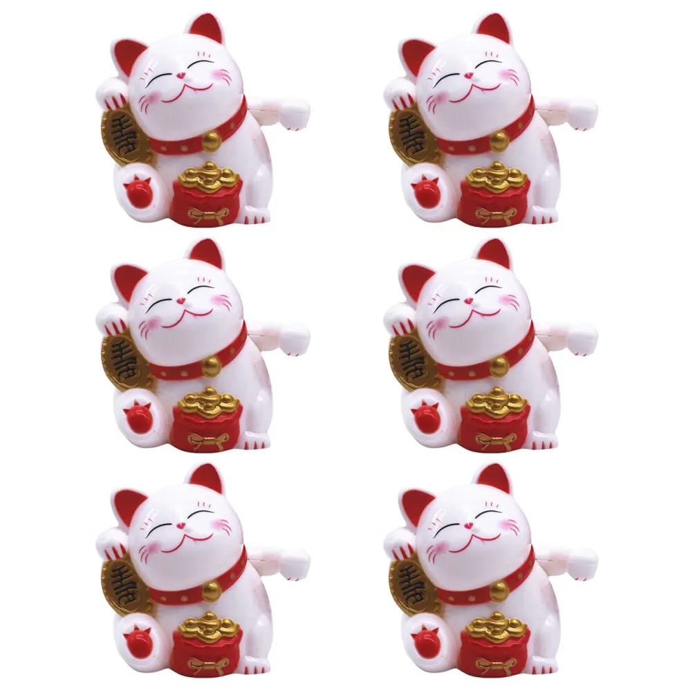 

6pcs Miniature Cat Statues Shaking Hand Cute Kitten Figurines Plastic Garden Yard Decor Outdoor Adornment Lightweight