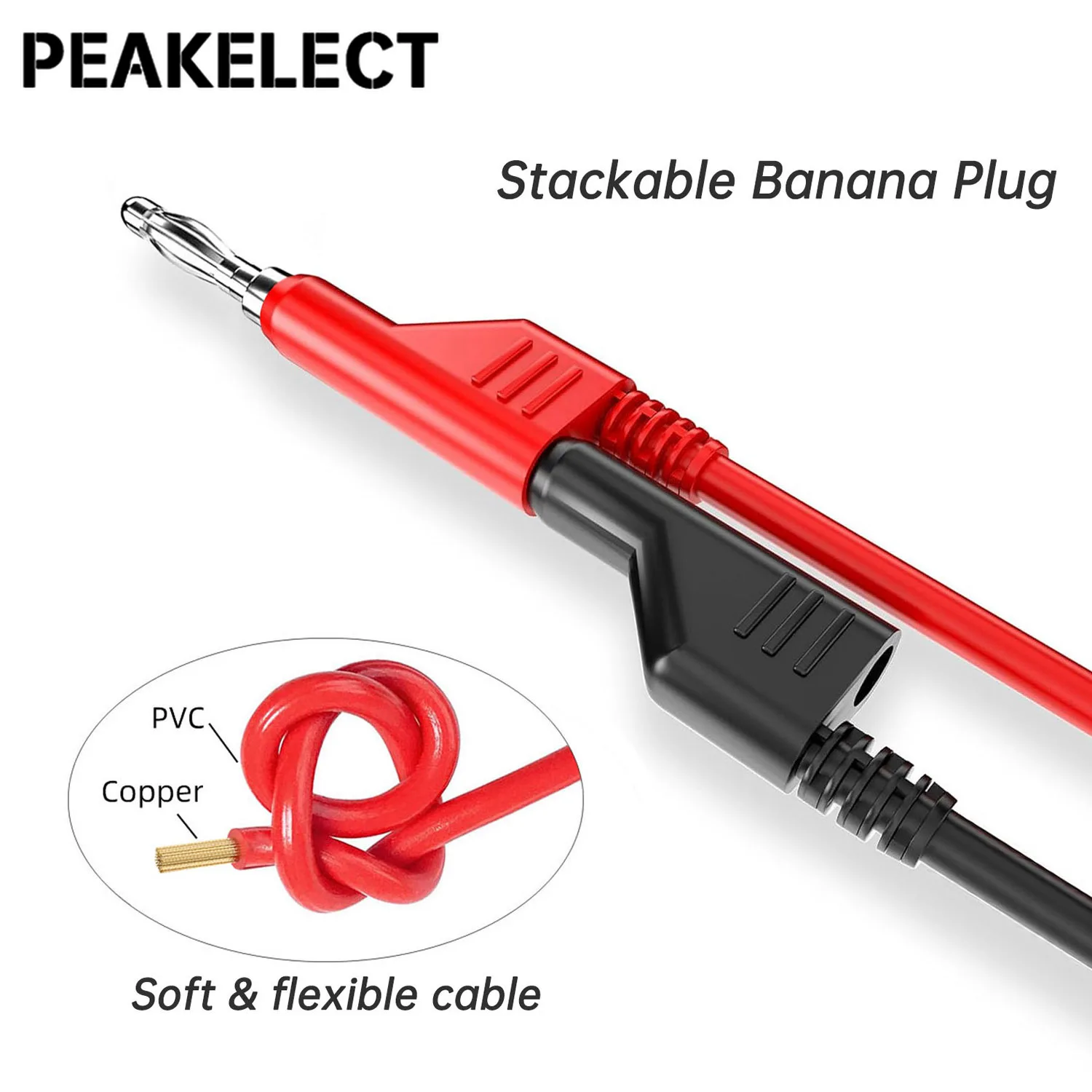 PEAKELECT P1036B Series Dual 4mm Banana Plug Multimeter Test Leads Kit with Alligator Clip Spade Plug Puncture Test Probe Kit