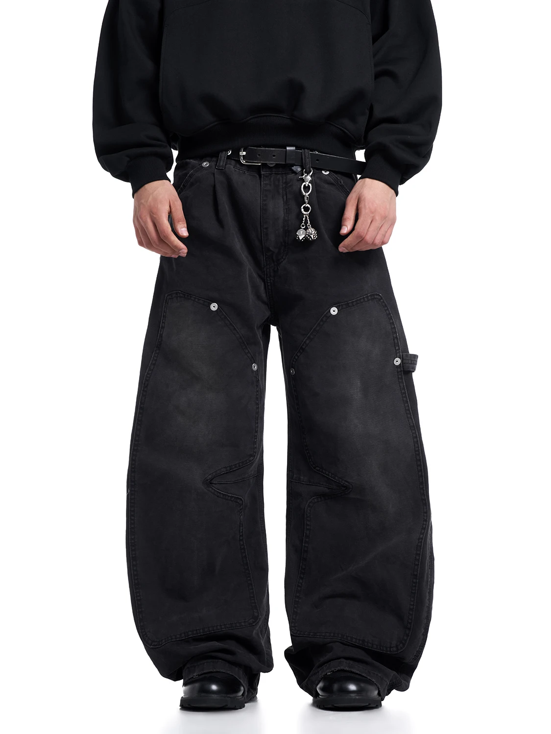 

Мужские джинсы MT99 High Street в винтажном стиле, американские ретро-джинсы свободного кроя с нашивками и заклепками, широкие брюки в стиле пэчворк, модные