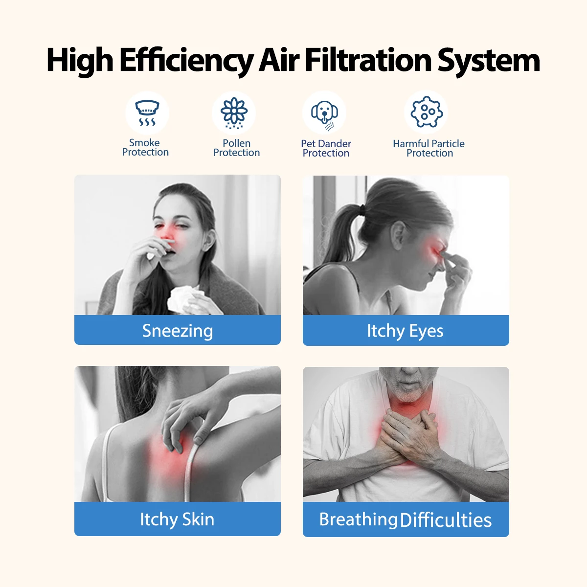 Очиститель воздуха FreAire HEPA, сверхтихий 22 дБ для спальни и офиса, фильтр 3-в-1, удаляет пыль, дым, пыльцу, перхоть запах домашних животных