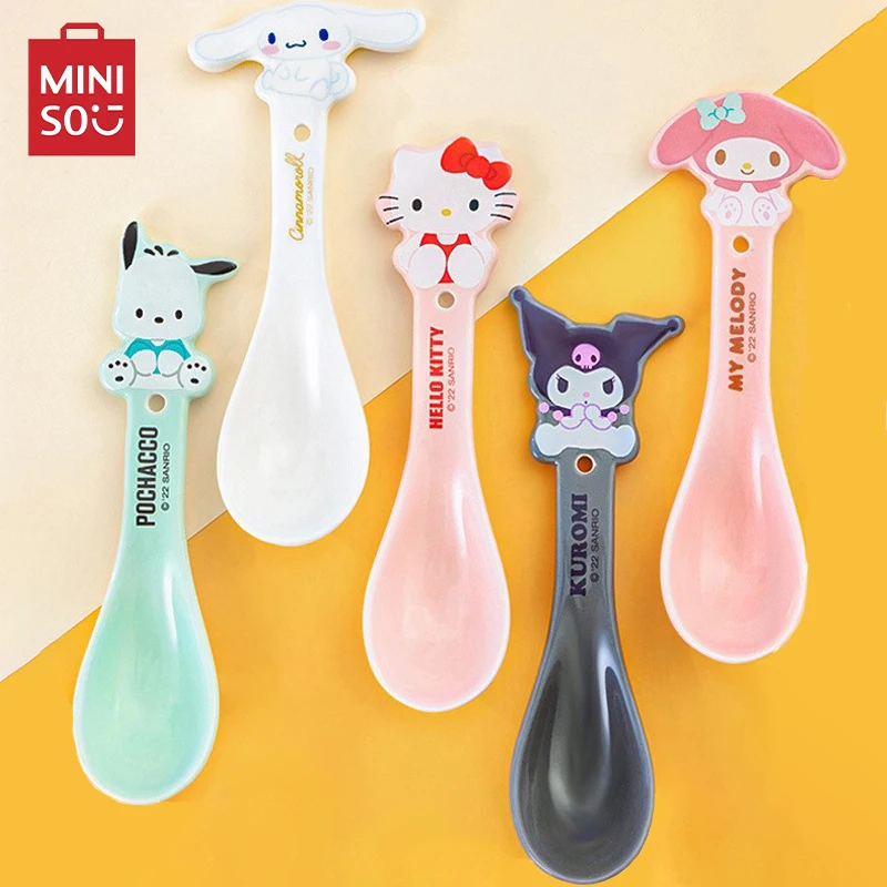 Sanrio Anime Hello Kitty Ceramic Spoon Kawaii Figure Melody Kuromi Cartoon Coffee Spoon Children's Cake Soup Spoon Kids Toy Gift