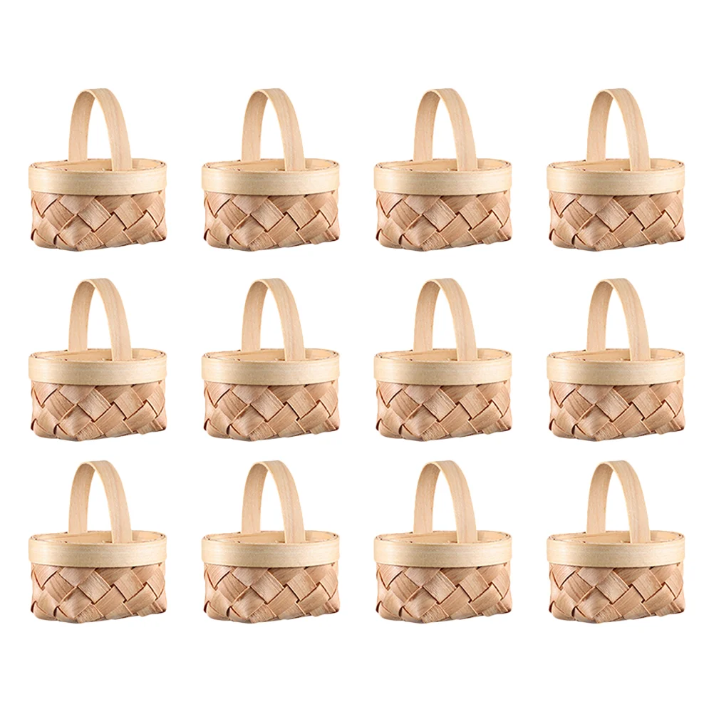 12 Uds. Cesta de virutas de madera flor niña Mini bolso de mano joyería niños Picnic pequeños regalos de compras