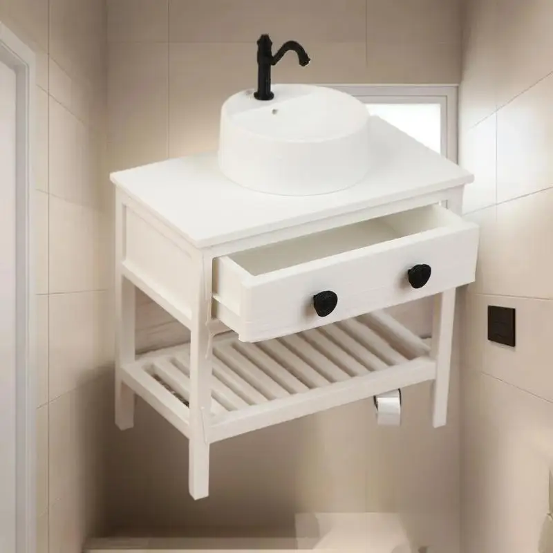 ตู้ใต้อ่างล้างหน้าจำลองขนาด 1/12 ของเล่นตกแต่งห้องน้ำจิ๋วสำหรับบ้านตุ๊กตา