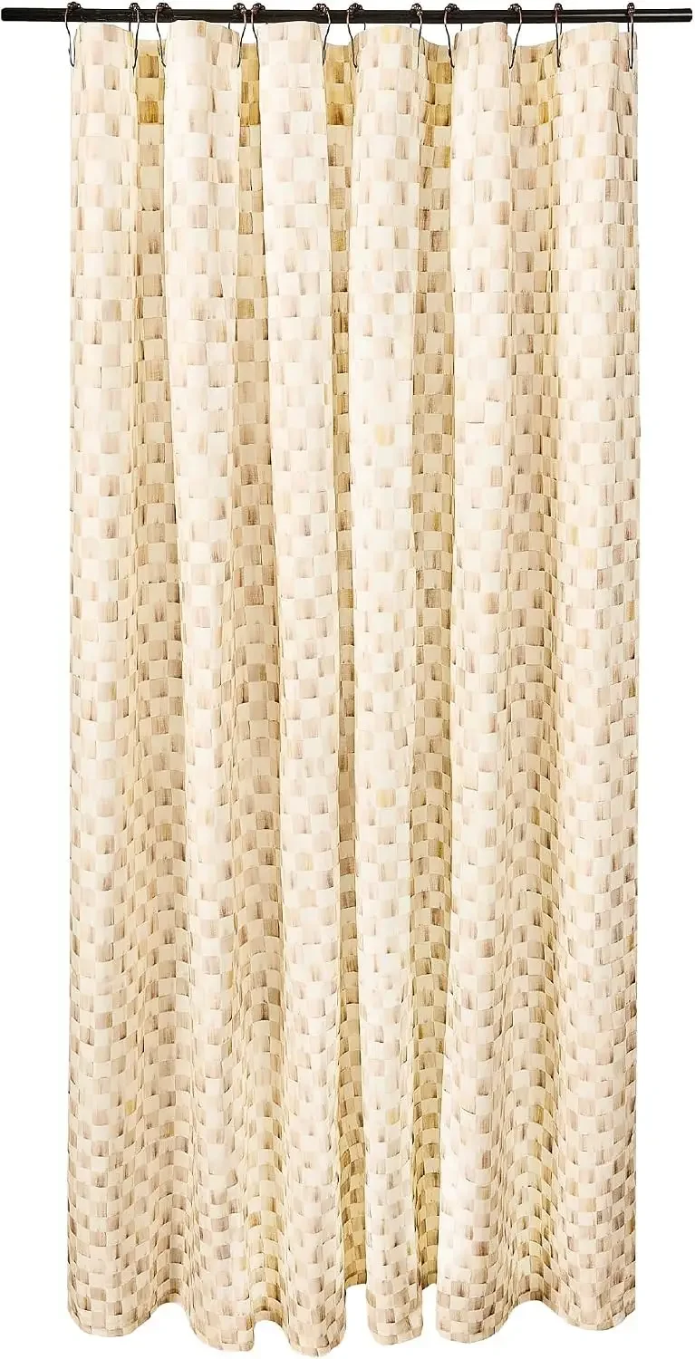 Fabric Shower Curtain, Brown-and-White Mocha Check | Handcrafted design, decorative bathroom shower curtain, made from printed c