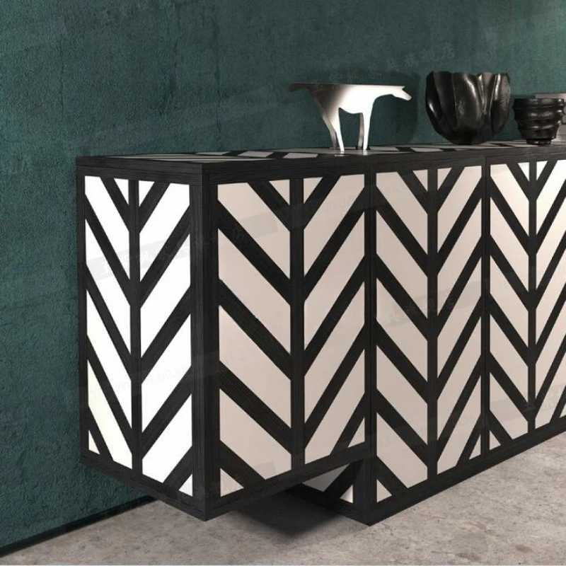 Simple design: black and white contrast TV cabinet, creative post-modern floor cabinet, sideboard set