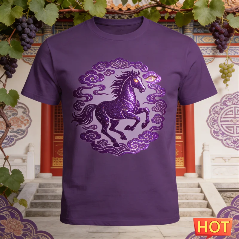 

Fashion Horse Graphic New Year T Shirts For Men Trendy Streetwear Short Sleeve 3D Printed T-shirts Loose Streetwear Holiday Tees