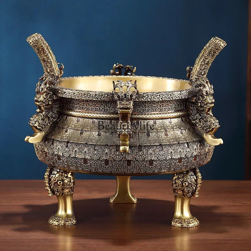 

LJY*Oriental Jubilee Copper Cauldron Ornament Antique Incense Burner Six Beasts Three Foot Cauldron Living Room Store Opening Gi