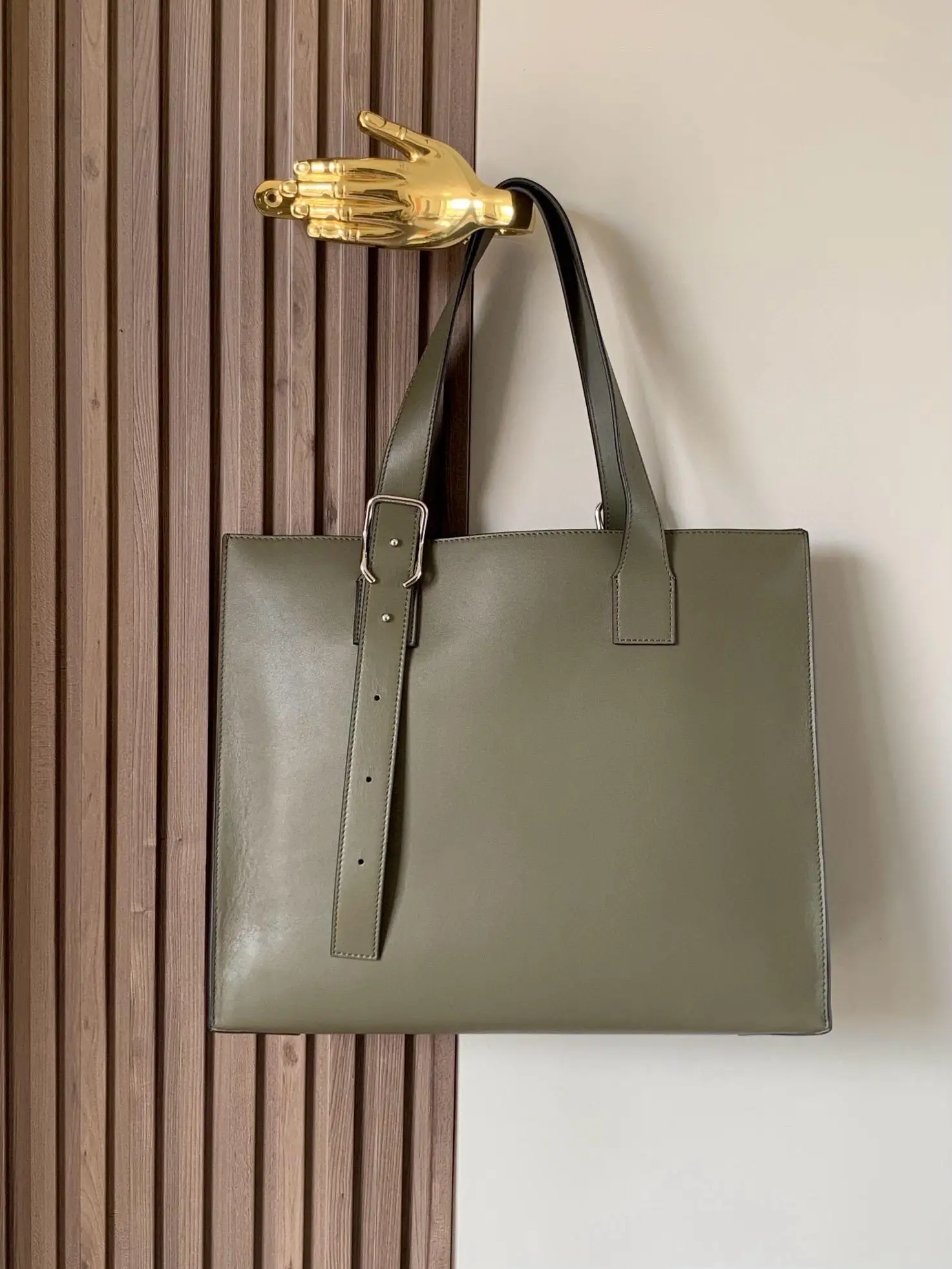 

2025 Genuine Leather Buckle Tote Bag Women, Large Capacity Adjustable Strap Business Briefcase