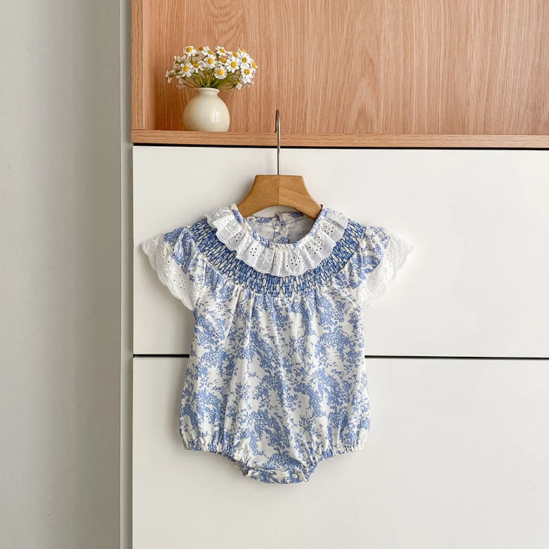 2026 Neuer Sommer Neugeborenen Baby Mädchen Strampler 0-24M Baby Mädchen Flatterärmel Baumwolle Mädchen Blumen Wickel-Baby-Mädchen-Strampler – Detail 6