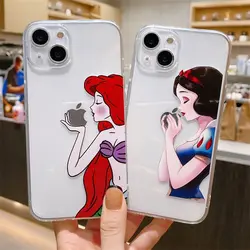 Custodia per telefono a sirena bianca come la neve Disney per iPhone 16 15 14 13 12 11ProMax XS Max XR 78Plus MINI Y2K Girl Cute Anti Fall Back Cover