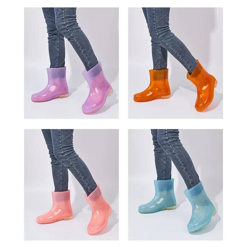 Botas de lluvia para mujer, zapatos de goma impermeables antideslizantes, a la moda, para la cocina