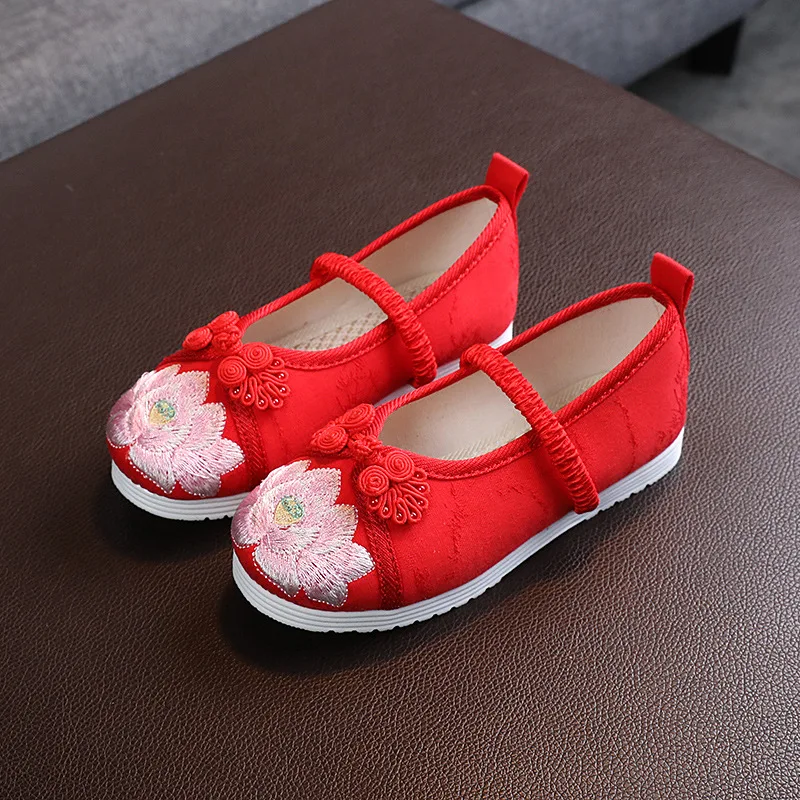 Girls Hanfu Embroidered Shoes for Traditional Dance Performance Children Princess Shoes Fashion Chinese Style Kids Flat Shoes