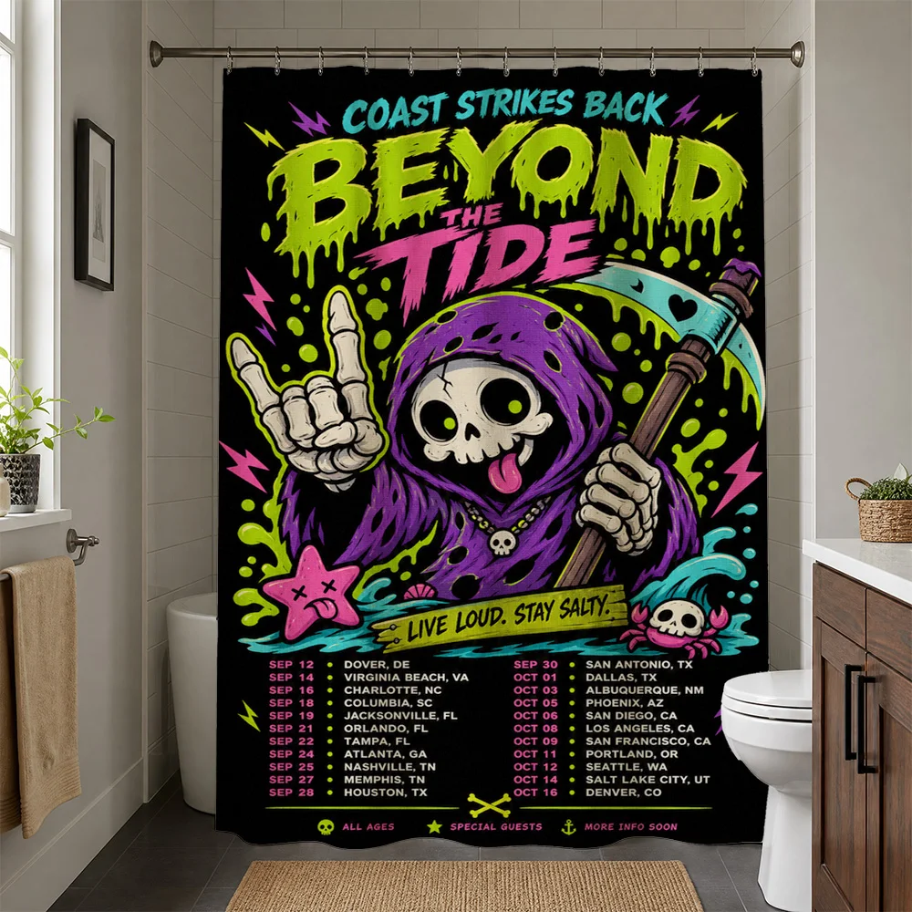 Waterproof Beach Shower Curtain Skeleton Tide Coastal Art Funny Bathroom Decor Liner Tropical Ocean Nautical Septic Home Accent
