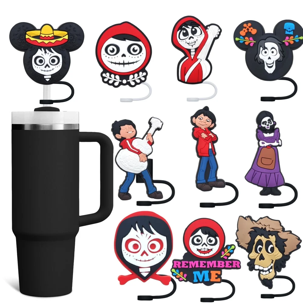

15PCS Cartoon Music Themed Skull Straw Cover Cap 10MM Straws Silicone Cup Topper for Tumblers Accessories Party Supplie Kid Gift