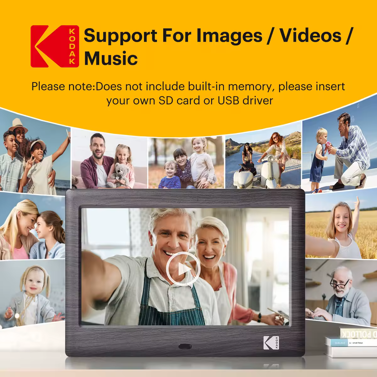 KODAK 7 Inch Digital Photo Frame with Remote Control, 1024*600 HD Screen, Electronic Album Video Music Clock Calendar Player