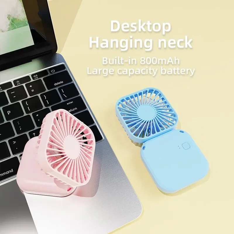 Handheld Electric Mini Fan Strap Type Portable Air Conditioners Folding Camping Mirror USB Rechargeable Small Fan Desktop