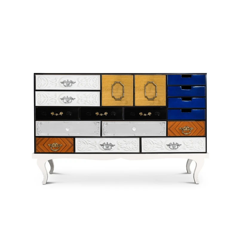 Light luxury creative high-end art side cabinet designer villa living room against the wall solid wood storage decorative