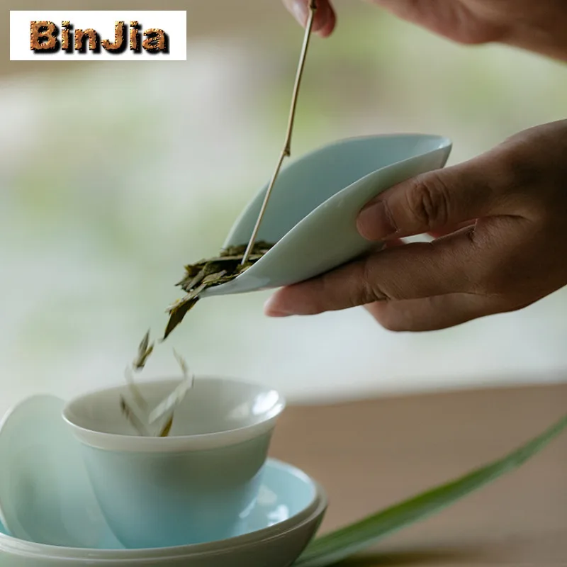 Monochrome Glaze Tea Scoop Traditional Tea Leaf Container Shovel Chahe Household Appreciation Ladle Tableware Ornaments Craft