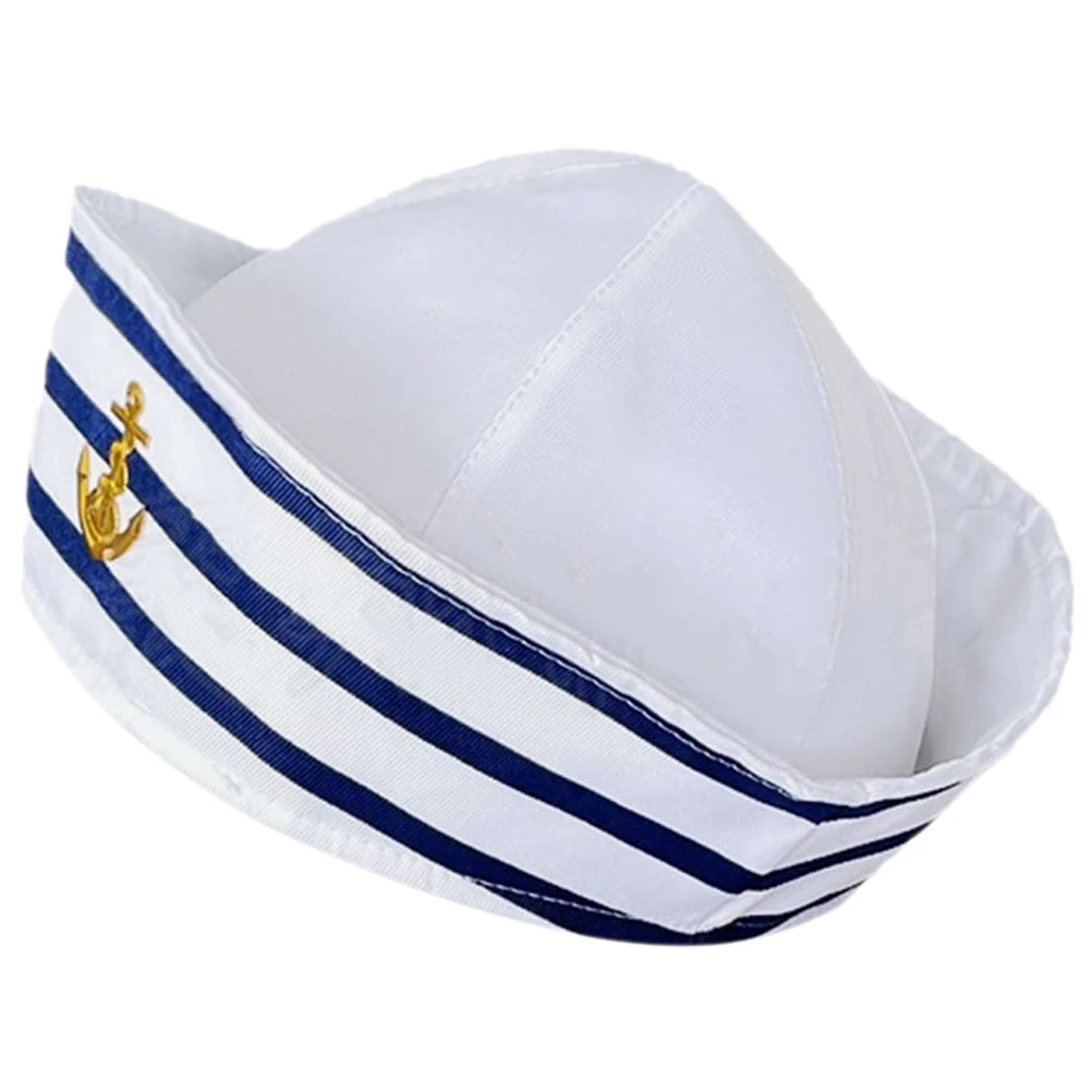 

Blue White Striped Sailor Hat 56cm One Size Polyester Durable Cosplay Stage Prop Captain Hat Adult Men Women Sea Accessories