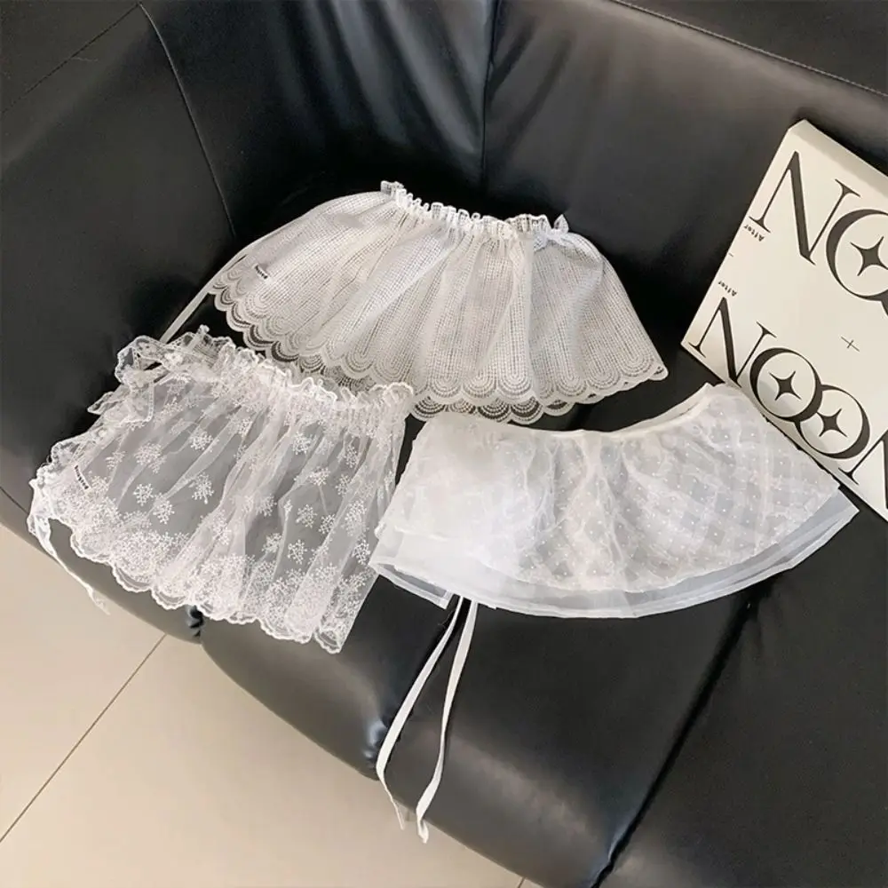 

Elegant Balletcore White Lace Fart Curtain Lace Up Ballet Style Ruffle Short Skirts Layered Stacked Butt Curtain Girl