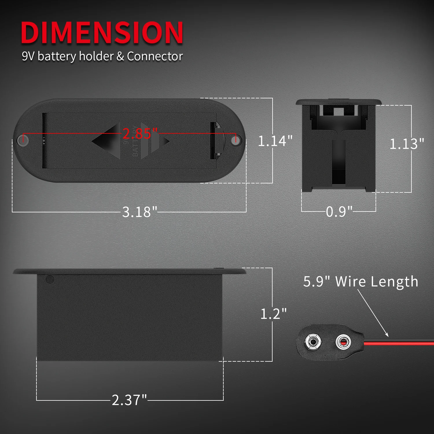 2PCS 9V Battery Holder with Connector Cover 9 Vlot Battery Holder Case Box for Guitar Bass Pickup
