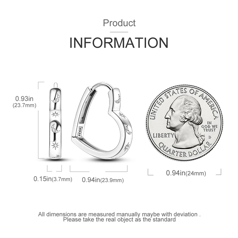 Charms Doppel-Creolen für Frauen, 100 % 925er Silber, kubischer Zirkon, Herz, Stern, Mond, Ohrringe, eleganter Geburtstagsschmuck, Geschenke – Detail 3