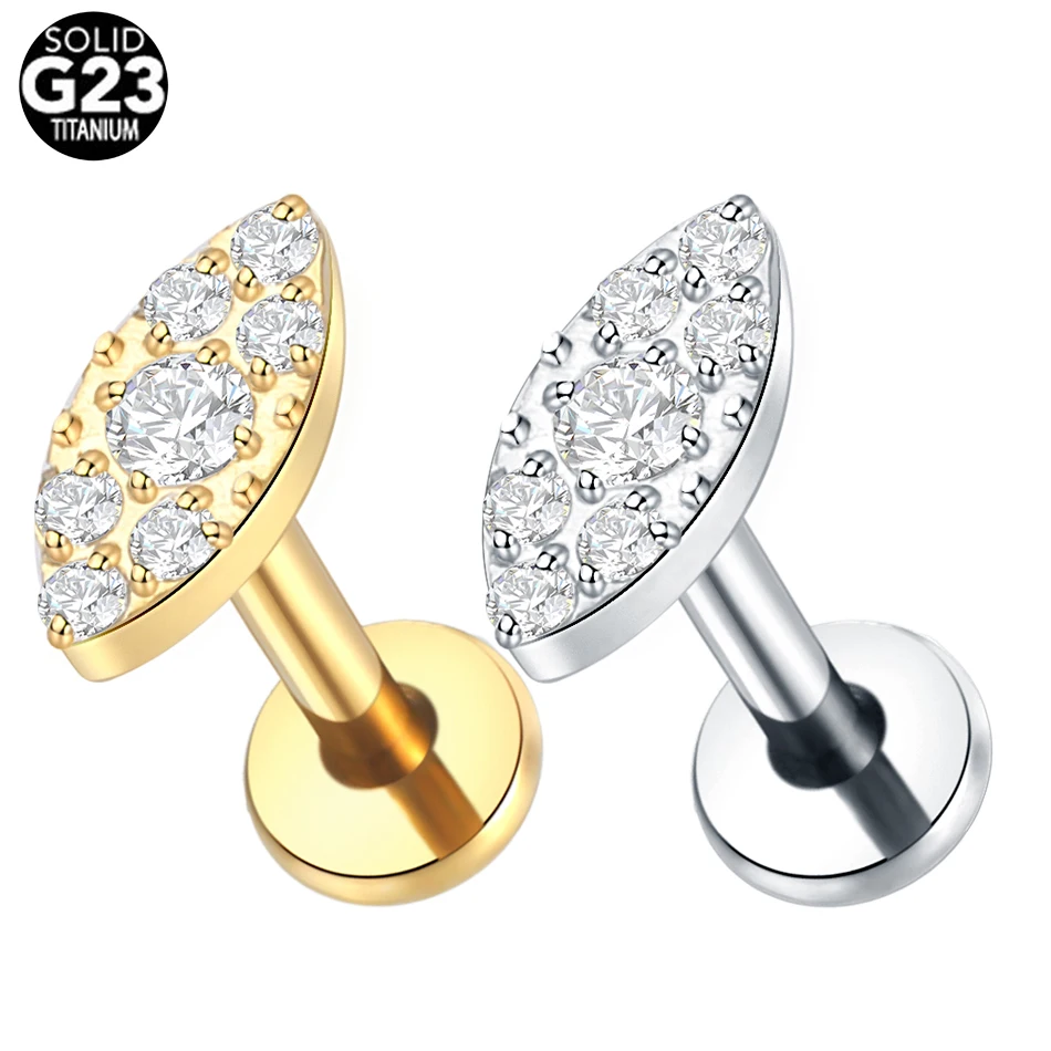 1PC ASTM F136 Titanium 16G Square &Round CZ Labret Medusa Monroe Piercing Helix Cartilage Conch Tragus Lobe Stud Earring Jewelry