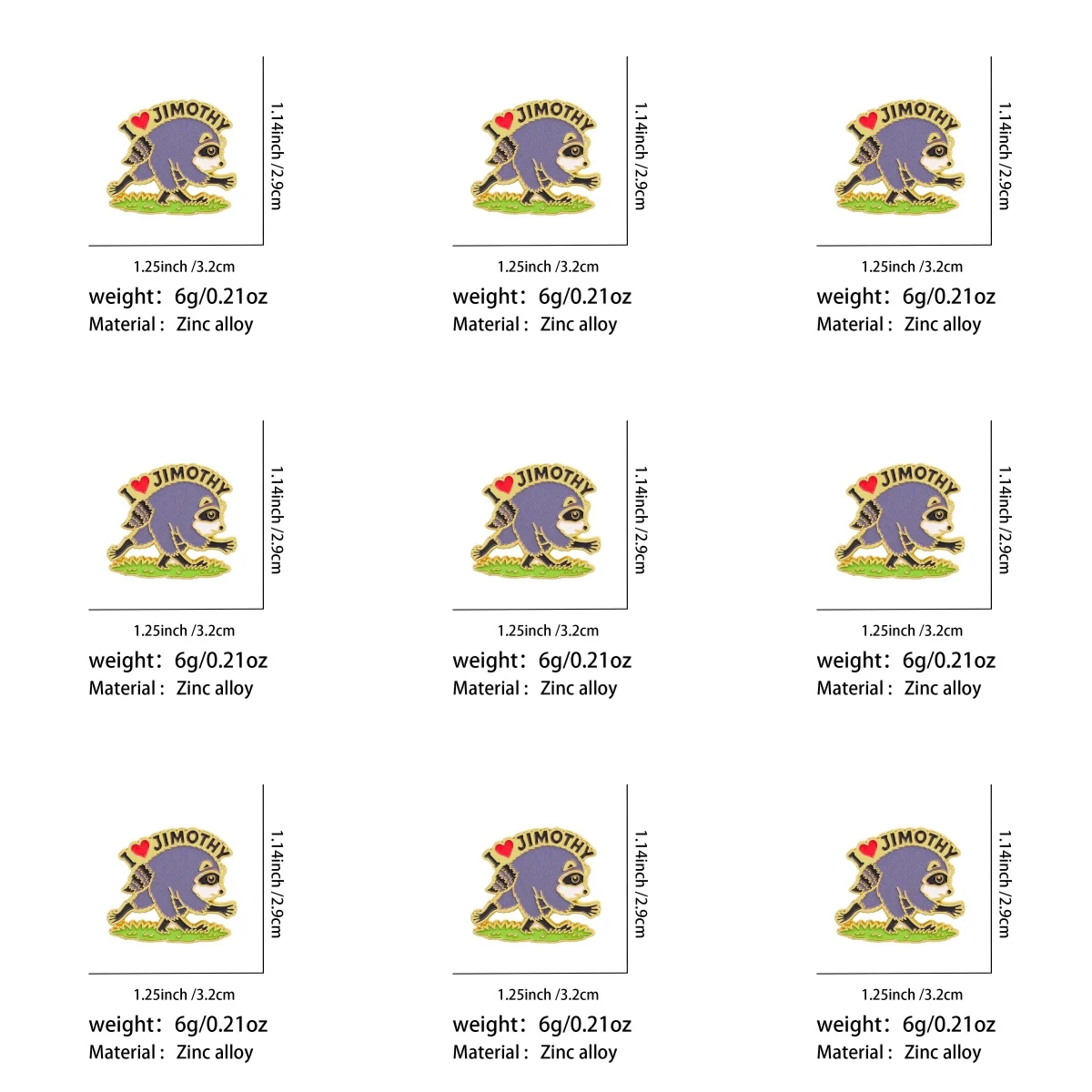 9pcs Cartoon Raccoon Enamel Pin I Love Jimothy Walking Raccoon Lapel Brooch Badge for Bag Jeans Unique Funny Statement Accessory