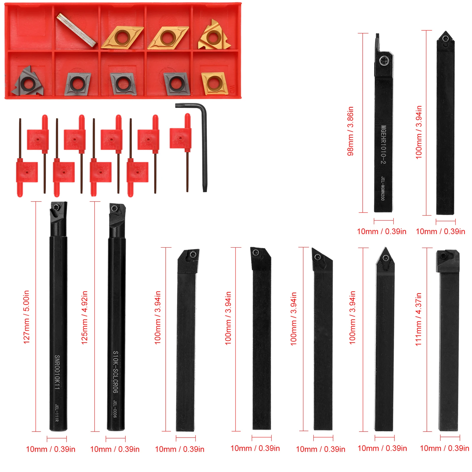 8mm/10mm/12mm/16mm Shank Lathe Turning Tool Holder Boring Bar Lathe Tool Lathe Cutter CNC Metal Turning Rod Holders and Inserts