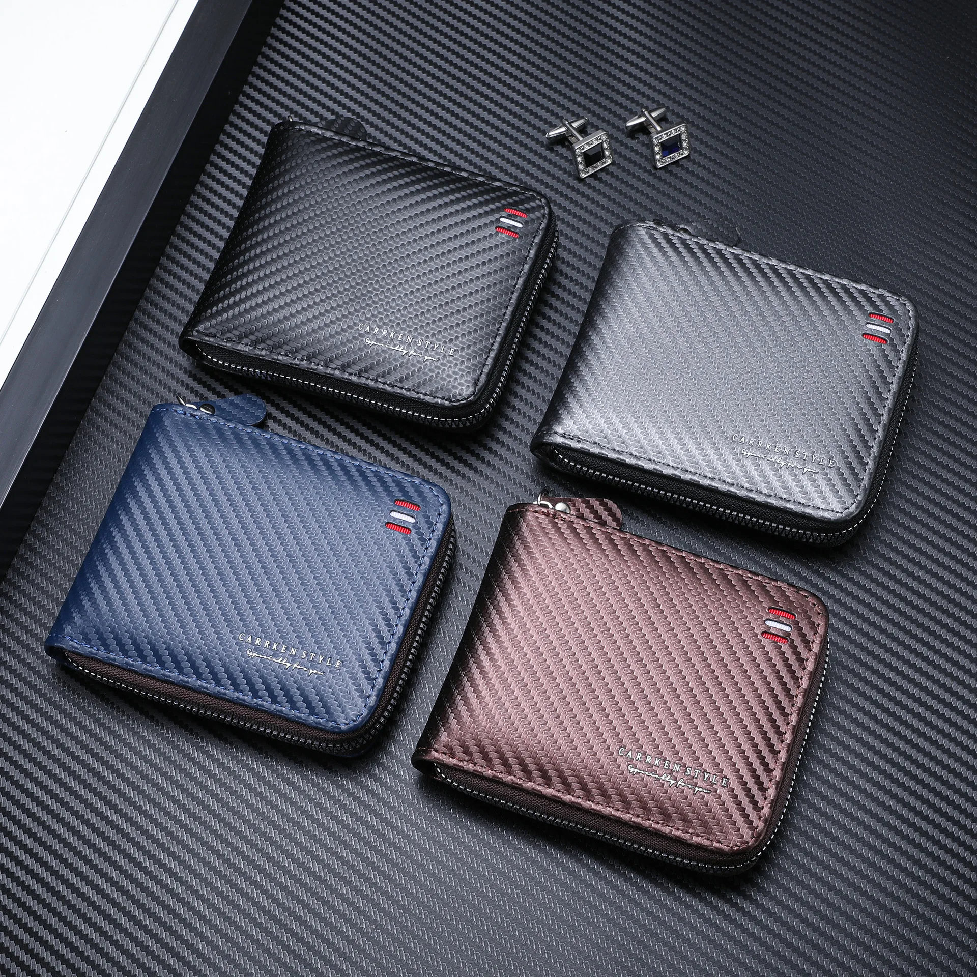 نمط ألياف الكربون الأنيق، حامل بطاقات حقيبة بطاقات الجهاز خاص ذو سعة كبيرة للرجال، محفظة متعددة الوظائف