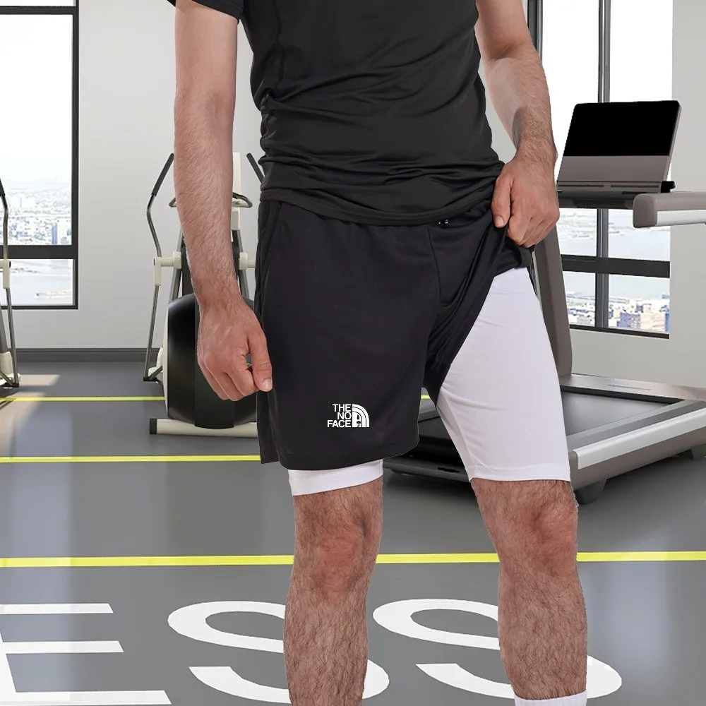 

Men's printed fitness gym shorts, double-layer 2-in-1 quick drying breathable outdoor leisure training shorts
