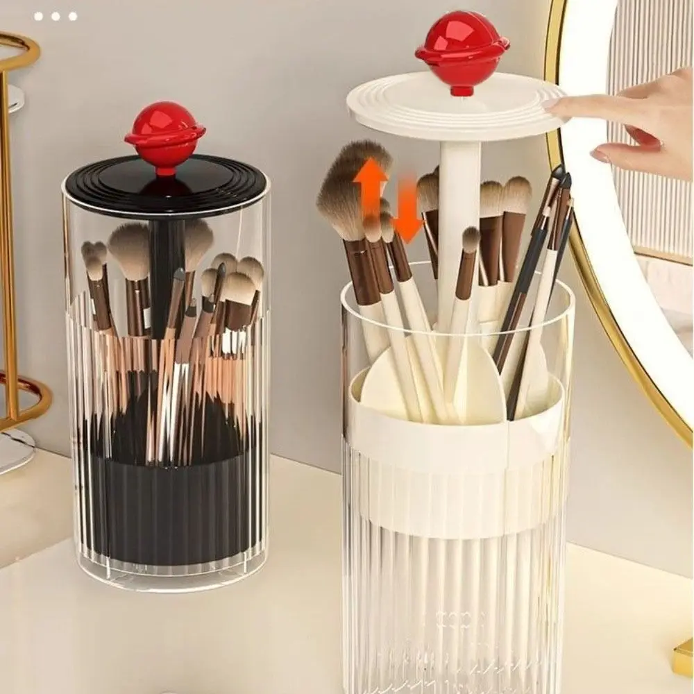 Automatic Lifting Makeup Brushes Holder Plastic with Lid Makeup Brush Organizer Press Type Dustproof