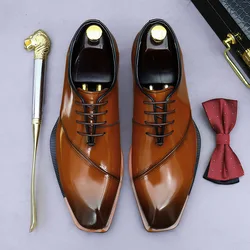 Brand Original Mens Oxford Dress Shoes Genuine Leather Brown Lace-up Business Wedding Formal Shoes Plus Size 38-46