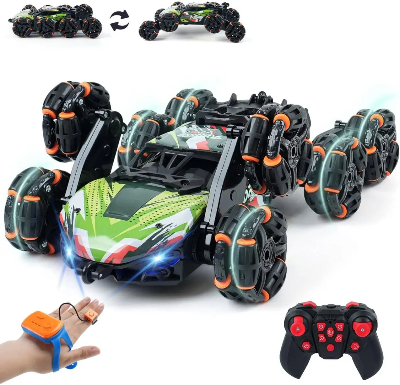 Gesture Sensing RC Stunt Car with Lights, Spray & 360° Flips - 2.4GHz Climbing Toy for Kids Age 6-12, Eight-Wheel Remote Control Vehicle, Birthday Gifts for Boys 6 7 8 9 10 11 12 Years Old