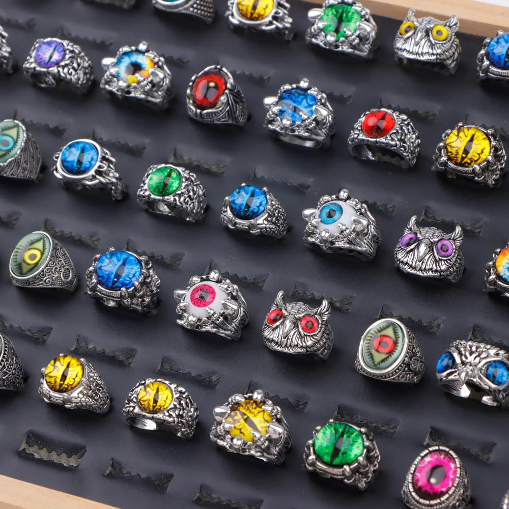 10/20/30/50 قطعة/الوحدة خمر الشرير سحر الحيوان البومة العين خواتم الاصبع للرجال امرأة مزيج نمط الهيب هوب مجوهرات اكسسوارات هدية حفلة