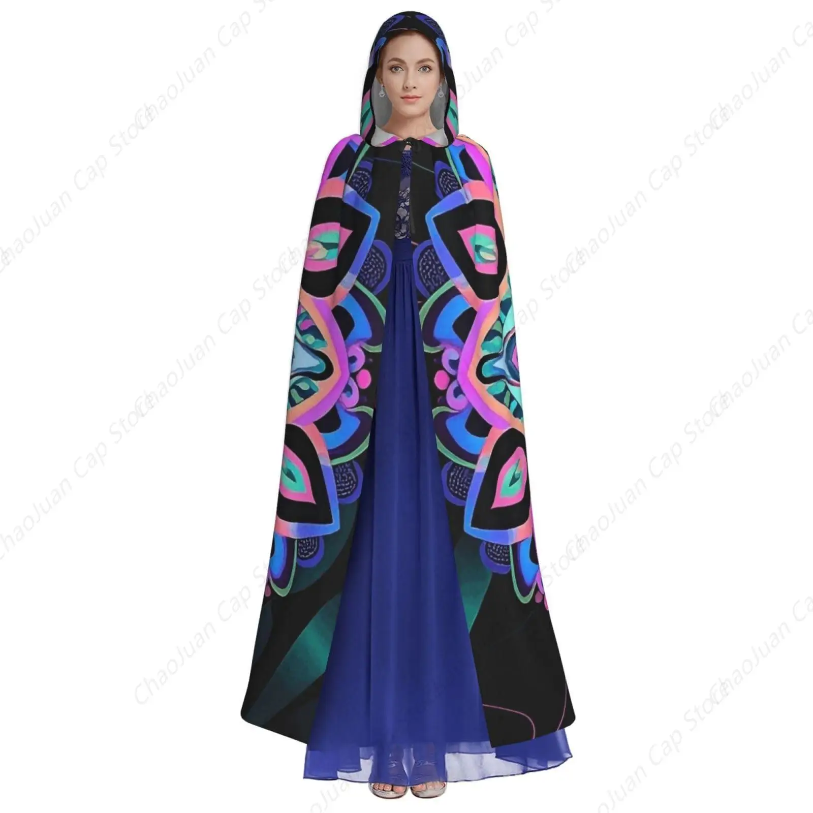 Purple Mandala Floarl Hooded Robe Cloak Lightweight Overcoat Cloak For Halloween Cosplay Costumes