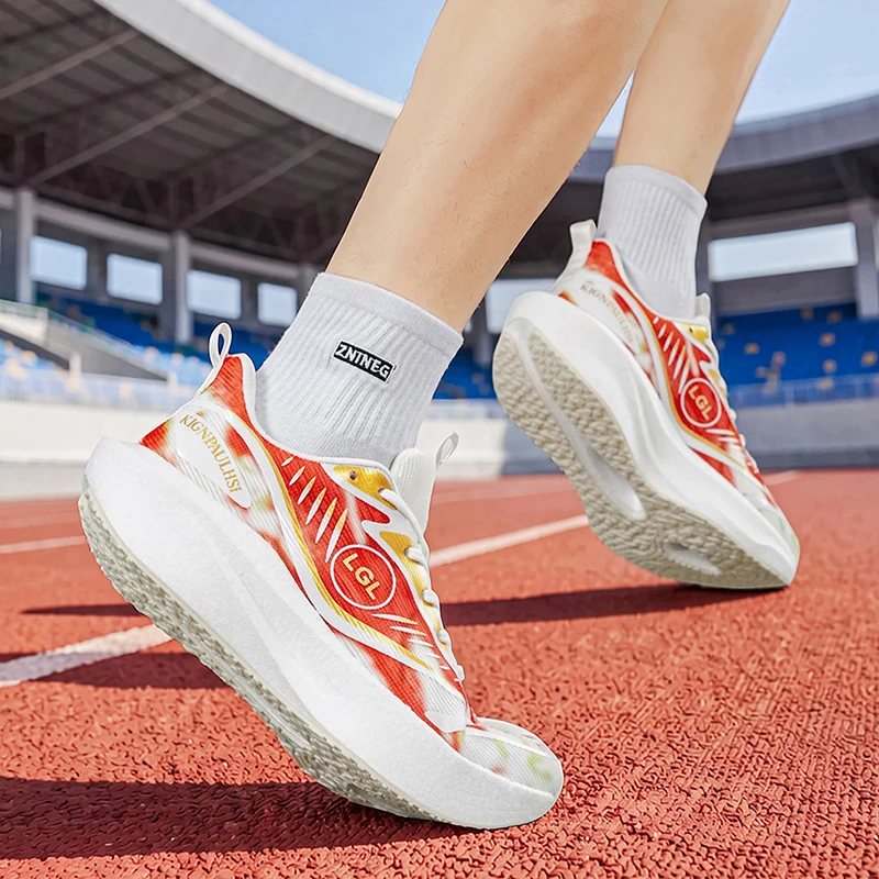Professional Carbon Plate Racing Running Shoes, Breathable Engineered Mesh Upper, High‑Elastic Popcorn ETPU Cushion Midsole, Gri