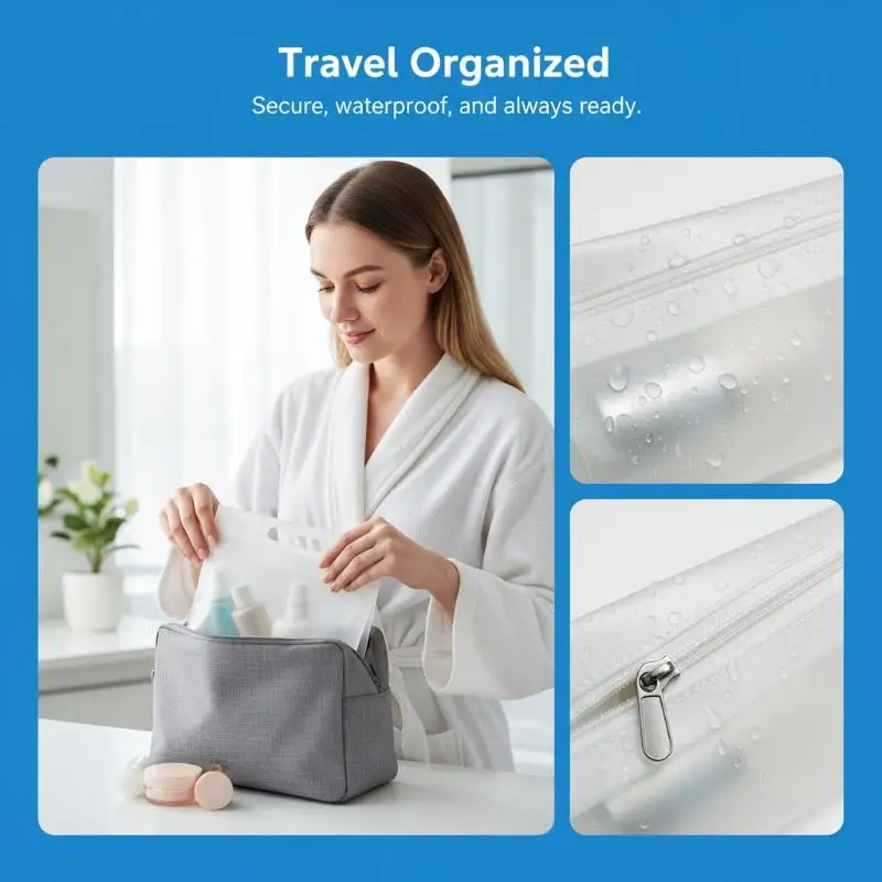 Waterproof PVC Zipper Bag for Travel Essentials Portable Toiletry and Makeup Organizer