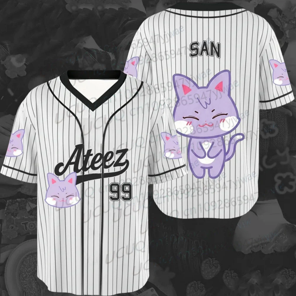 Sommer Damen V-Ausschnitt Jersey Mädchen Casual Sport Ateez Aniteez Charaktere 3D-Druck Grafik Herren T-Shirt Kpop Fans Geschenke – Detail 4