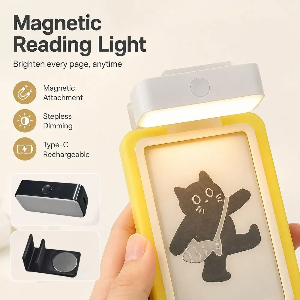 Magnetic Lamp Body Reading Light Supports 3‑color Temperature Modes Stepless Dimming E-Reader Accessories for XTEINK X3 X4