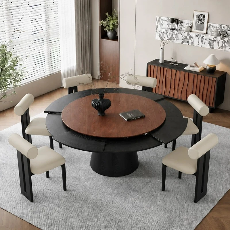 Round Rotating Dining Table Retractable Chairs Household Dining Table Breakfast Restaurants Mesa Plegable Home Furniture
