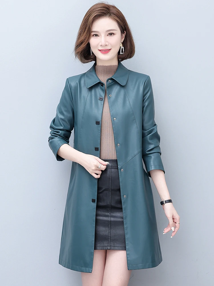 

Женское кожаное пальто Ning из натуральной овчины средней длины, осень-зима 2025, новая корейская версия, приталенная модель, ветровка