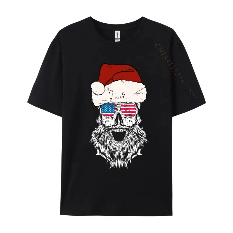 

Vintage Santa Skull Christmas Art Us Flag Sunglasses T Shirts Humorous Graphic Men Tee Shirts Pure Cotton Oversized