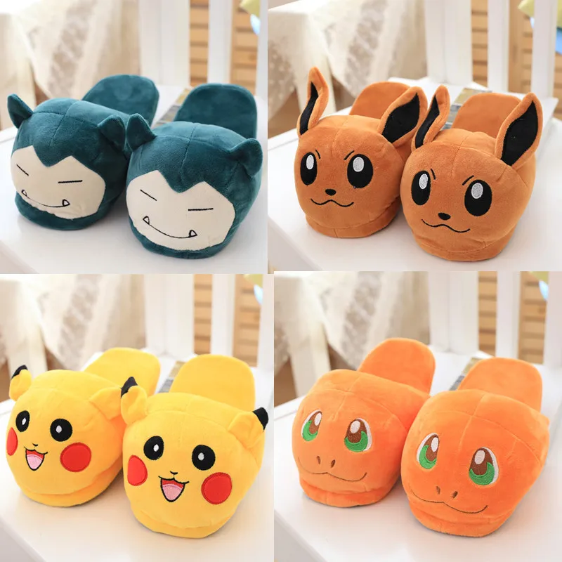 28cm Anime Snorlax Pikachu Eevee Charmander pantofole di peluche coperta calda scarpe invernali regali per adulti