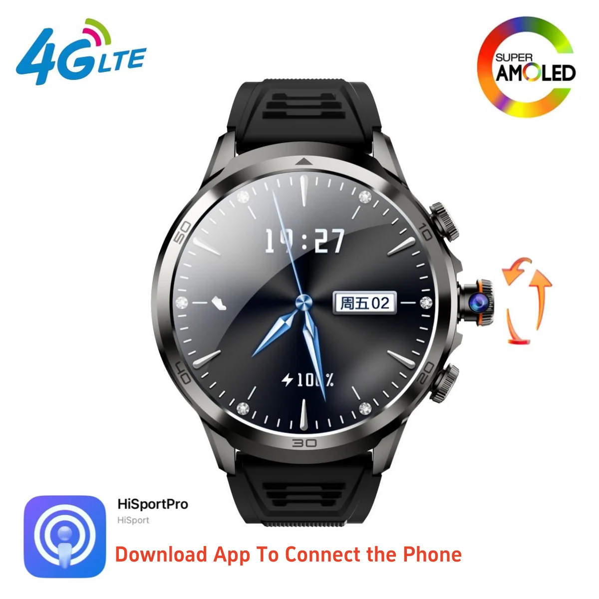 

GoldenSpike H19 Smartwatch 4G/5G LTE Android system 1.95inch Large Screen Rotary Camera GPS WIFI Global Call Men's Smart Watch