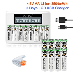 PALO 3500mWh 1.5V AA Li-ion battery HR6 AA Rechargeable Lithium batteries 2A AA Cell For Remote Control Fan Electric Toy Mouse