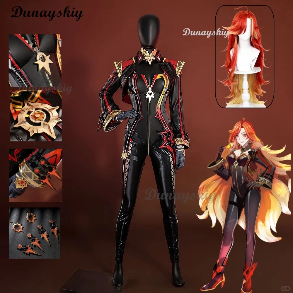 Genshin Impact Mavuika Cosplay Costume pour femme, perruque, uniforme, boucles d'oreilles, lunettes de soleil, Pyro Archon, Natlan, God of War, accessoires de fête d'Halloween