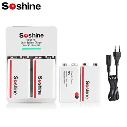Soshine 4PC 9V 6F22 680mAh Rechargeable Battery and 2 Slots Smart EU US Battery Charger Ni-MH Li-ion LiFePO4 Batteries Charger