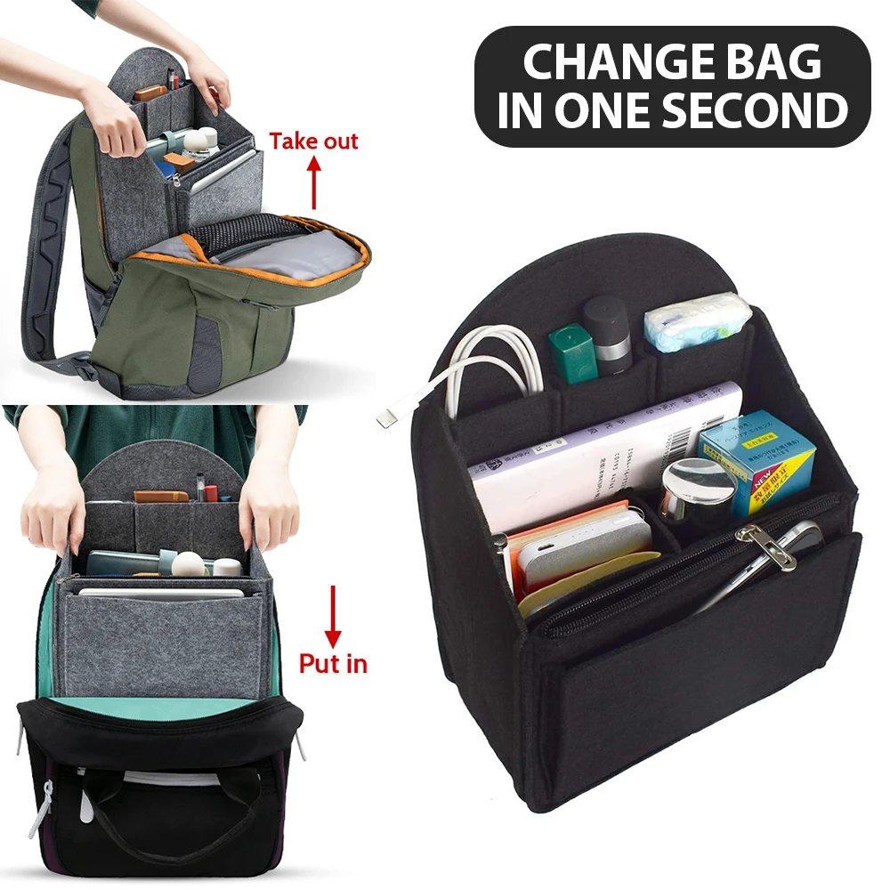 إدراج منظم حقيبة الظهر من اللباد لحقيبة الظهر وحقيبة الكتف - أكياس فواصل لتخزين وتنظيم أفضل