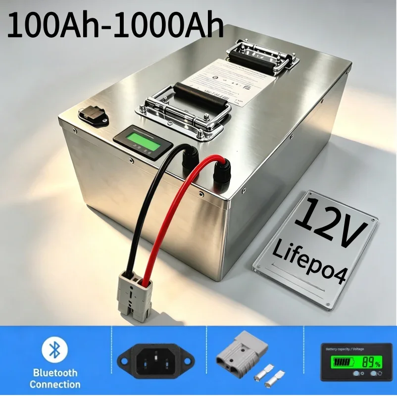12.8V Grade‑A LiFePO4 Battery Pack 100Ah‑1050Ah, Deep‑Cycle Rechargeable Deep Discharge Battery for Solar RV Marine Off‑Grid Hou